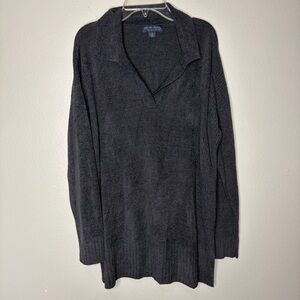 Barefoot Dreams‎ CozyChic Lite Sweater Women Gray Med Pullover V Neck Soft Knit